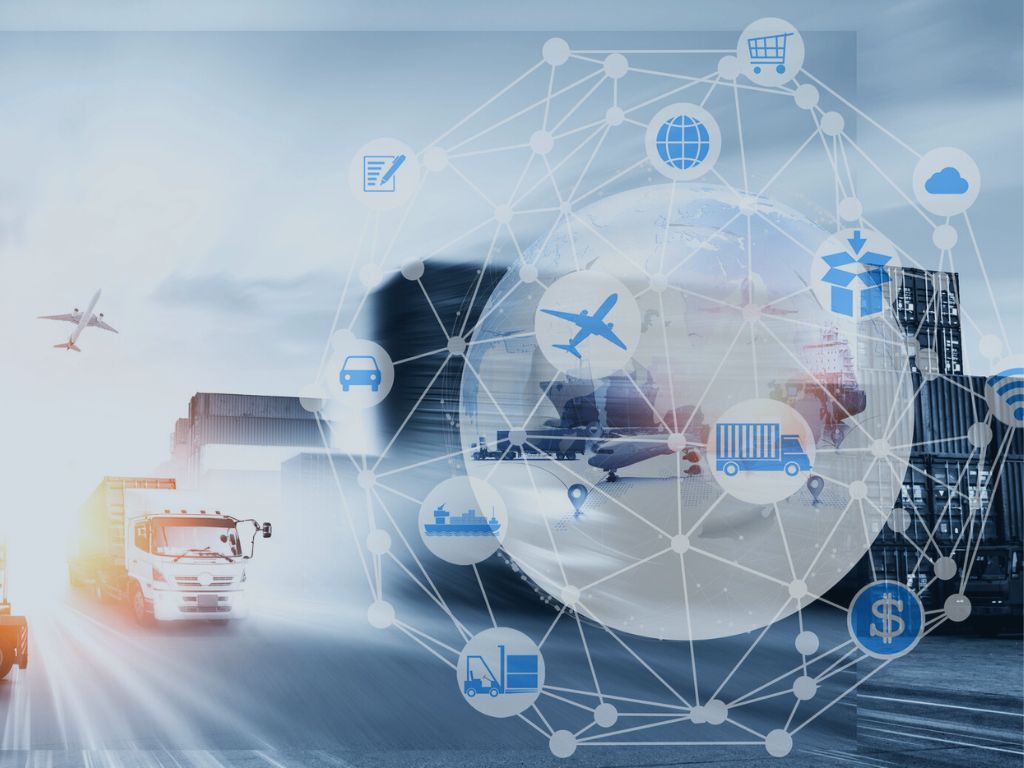 Manufacturing and Logistics industries served with icons and transportation truck