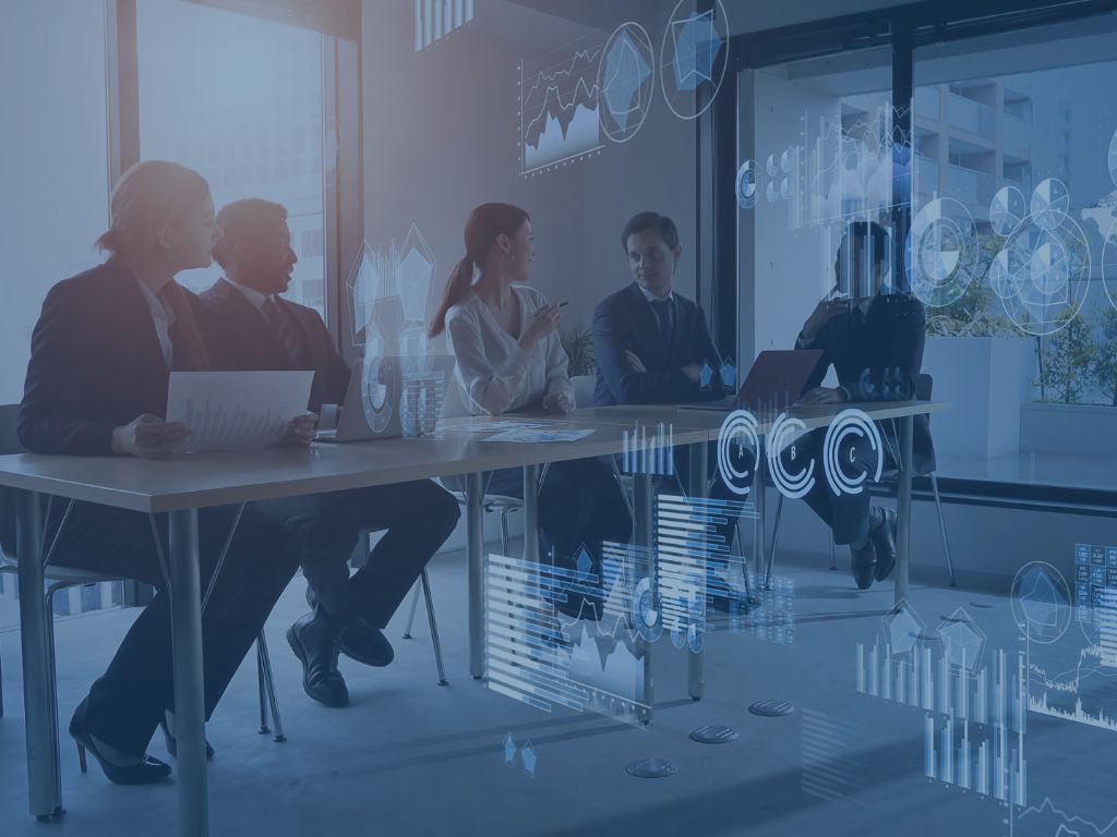 5 People in Office with Tech Overlay
