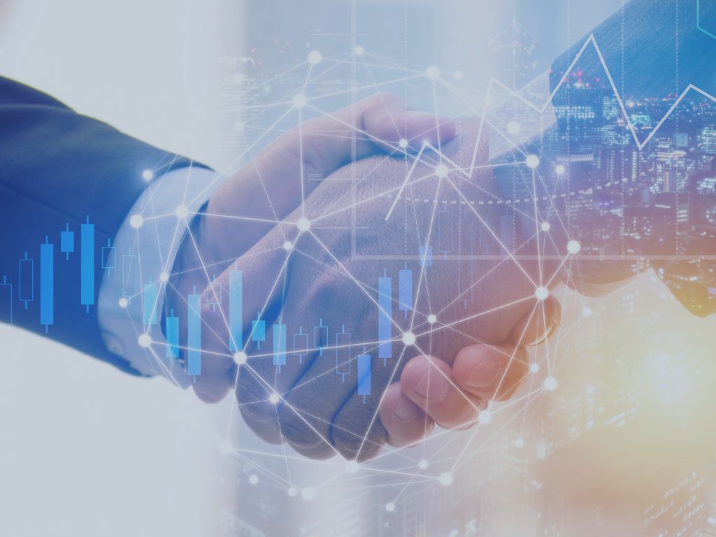 Partnership Handshake with tech overlay