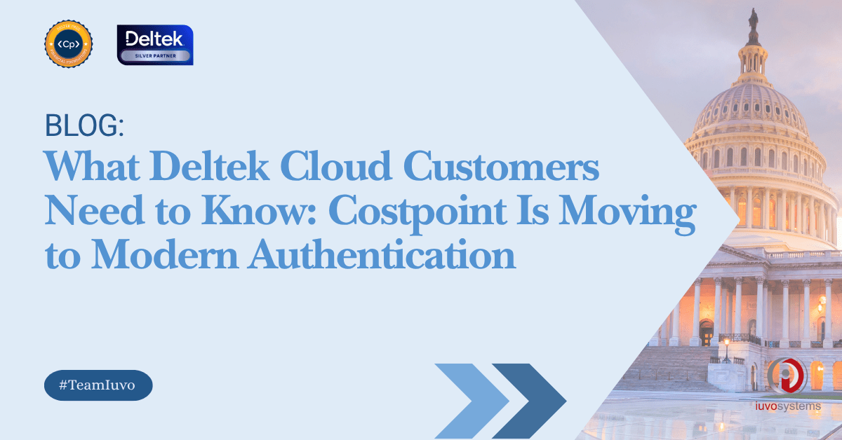 Blog cover about Deltek Costpoint moving to modern authentication with U.S. Capitol building background