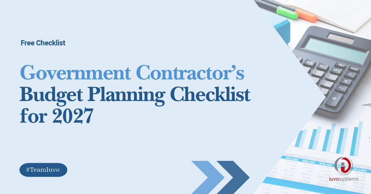 Government contractor budget planning checklist for 2027 with financial reports, charts, and calculator