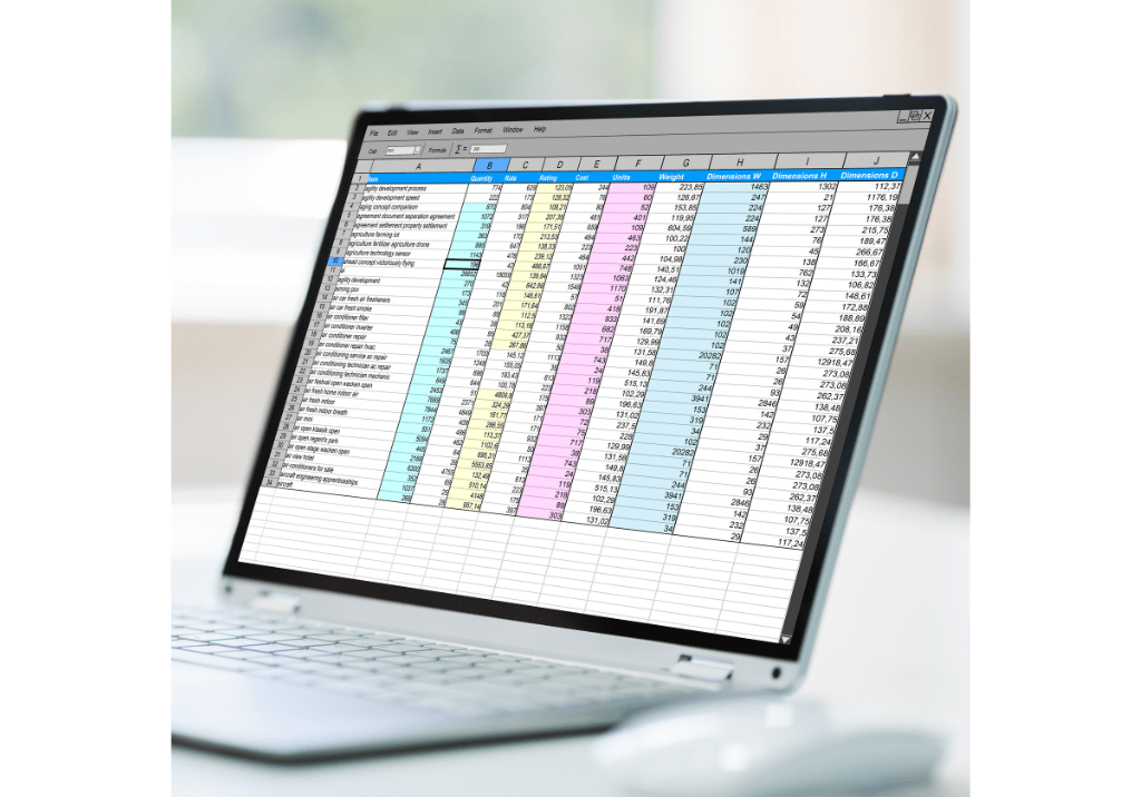 Laptop displaying a spreadsheet representing manual business processes that can be streamlined through automation for government contractors
